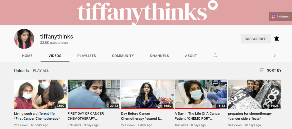 Tiffanythinks Youtube banner and videos