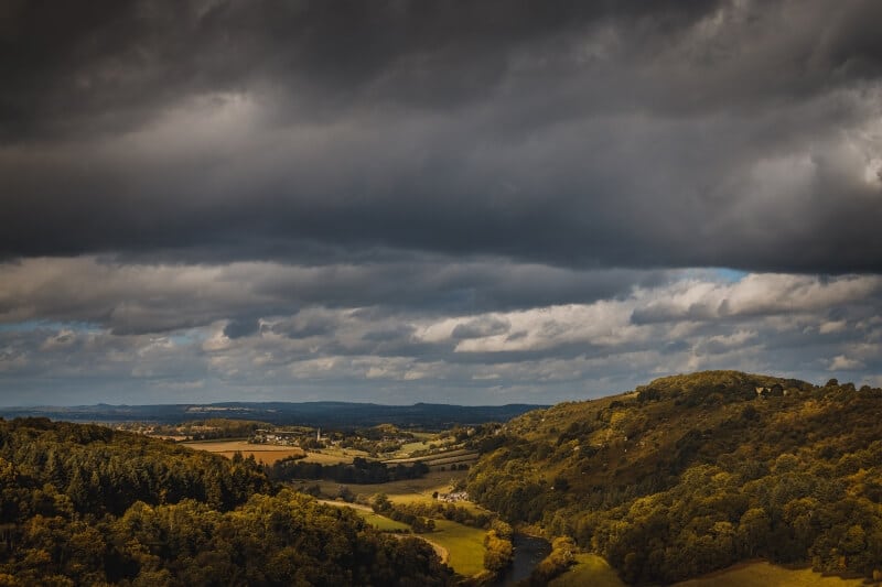 River wye with dark clouds above