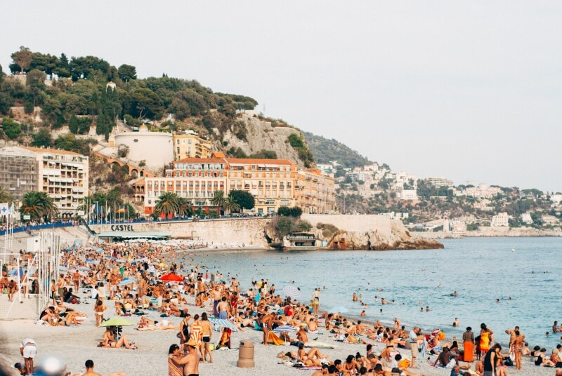 Coastline of Nice with people