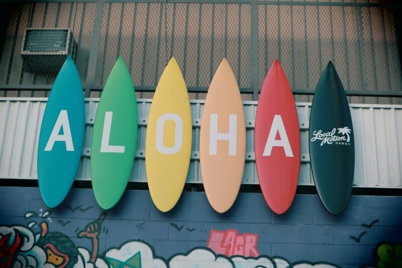 Aloha written on surf boards