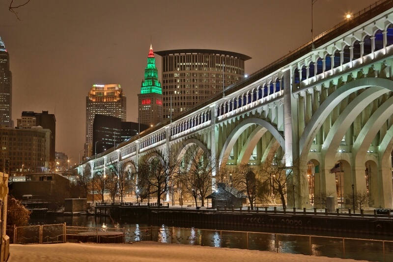 Bridge at night in Cleveland